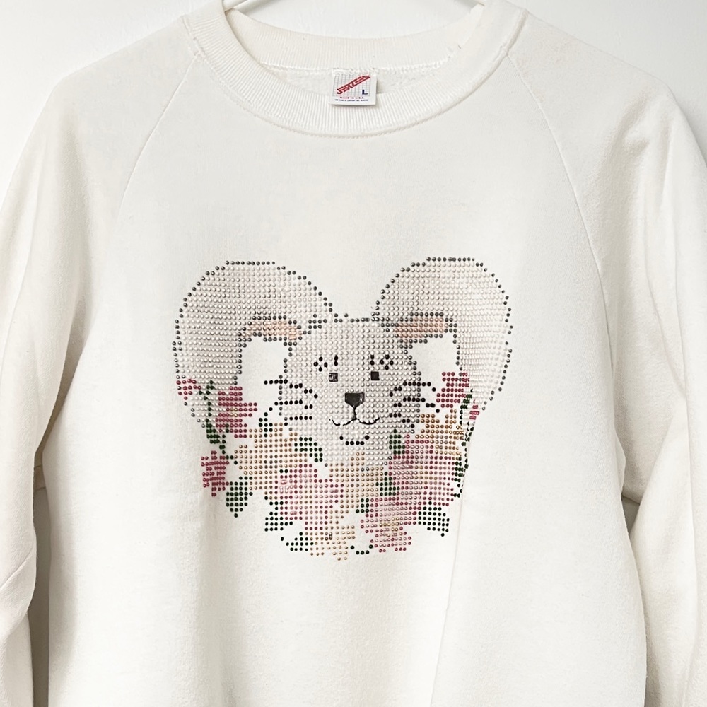 Vintage 90s COTTAGECORE Puffy Bunny JERZEES USA Crew Neck Sweatshirt sz L - Picture 2 of 6